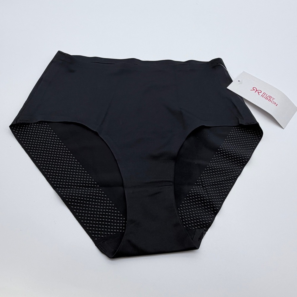 NWT‎ Ruby Ribbon High Waist Brief Panties Black XS Seamless Silicone Grip